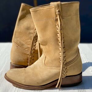 Women’s Tan Boots with Fringe Detail and Mid Calf Height
